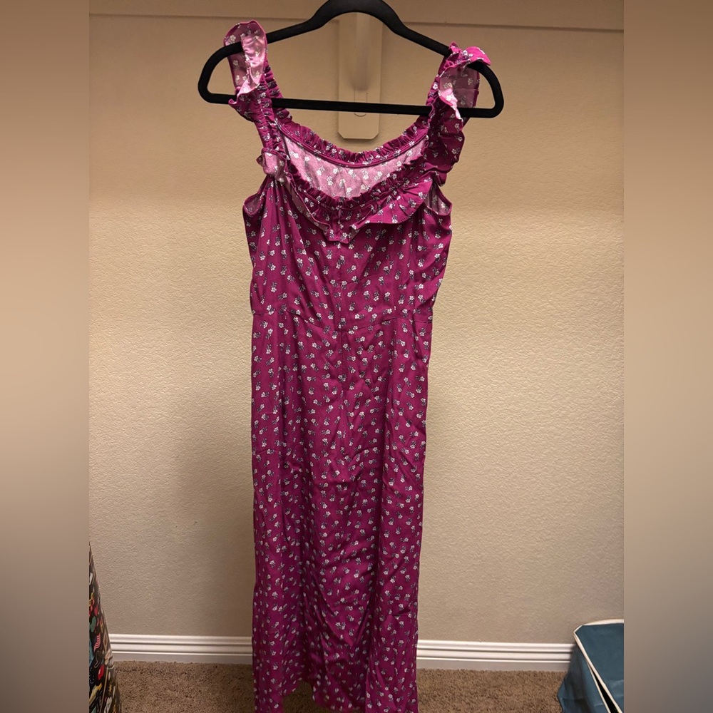 LOFT Magenta Floral Ruffle Dress